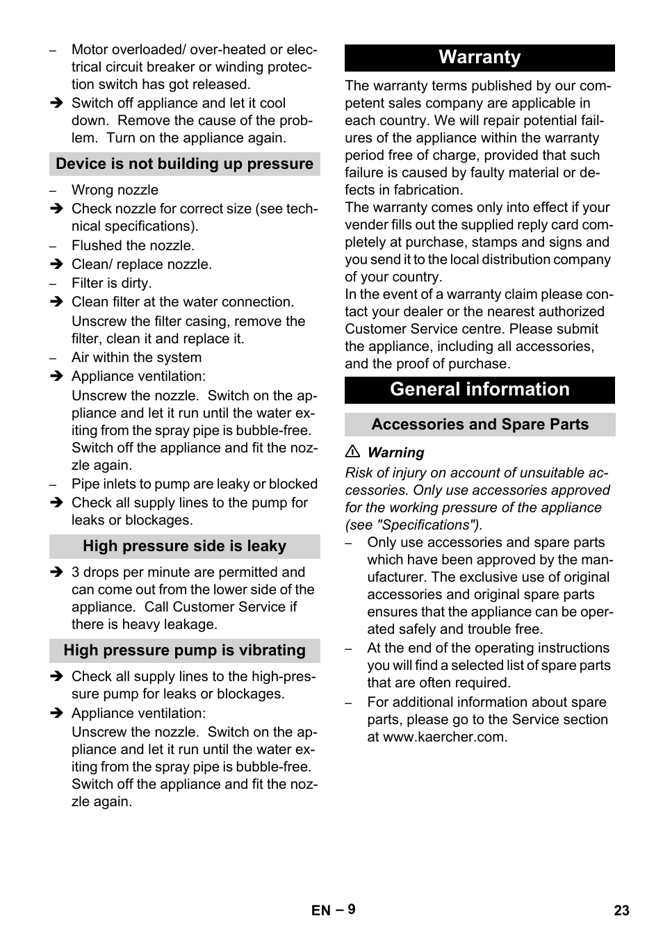 Warranty general information | Karcher HD 13-35-4 User Manual | Page 23 / 344