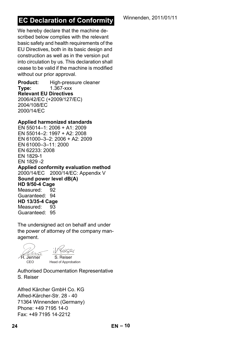 Ec declaration of conformity | Karcher HD 13-35-4 User Manual | Page 24 / 344