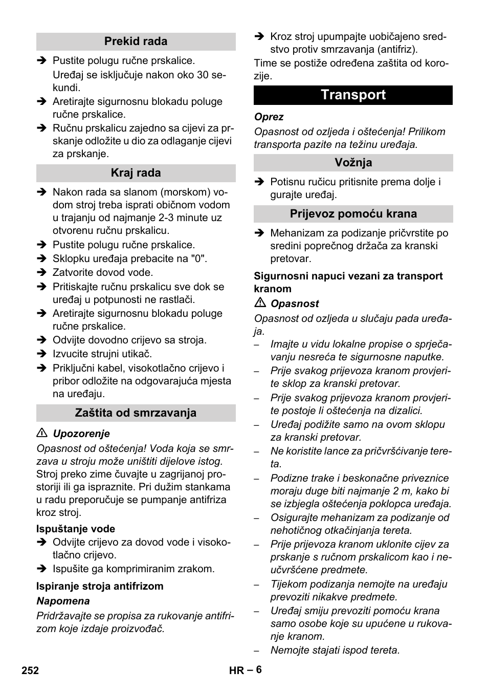 Transport | Karcher HD 13-35-4 User Manual | Page 252 / 344