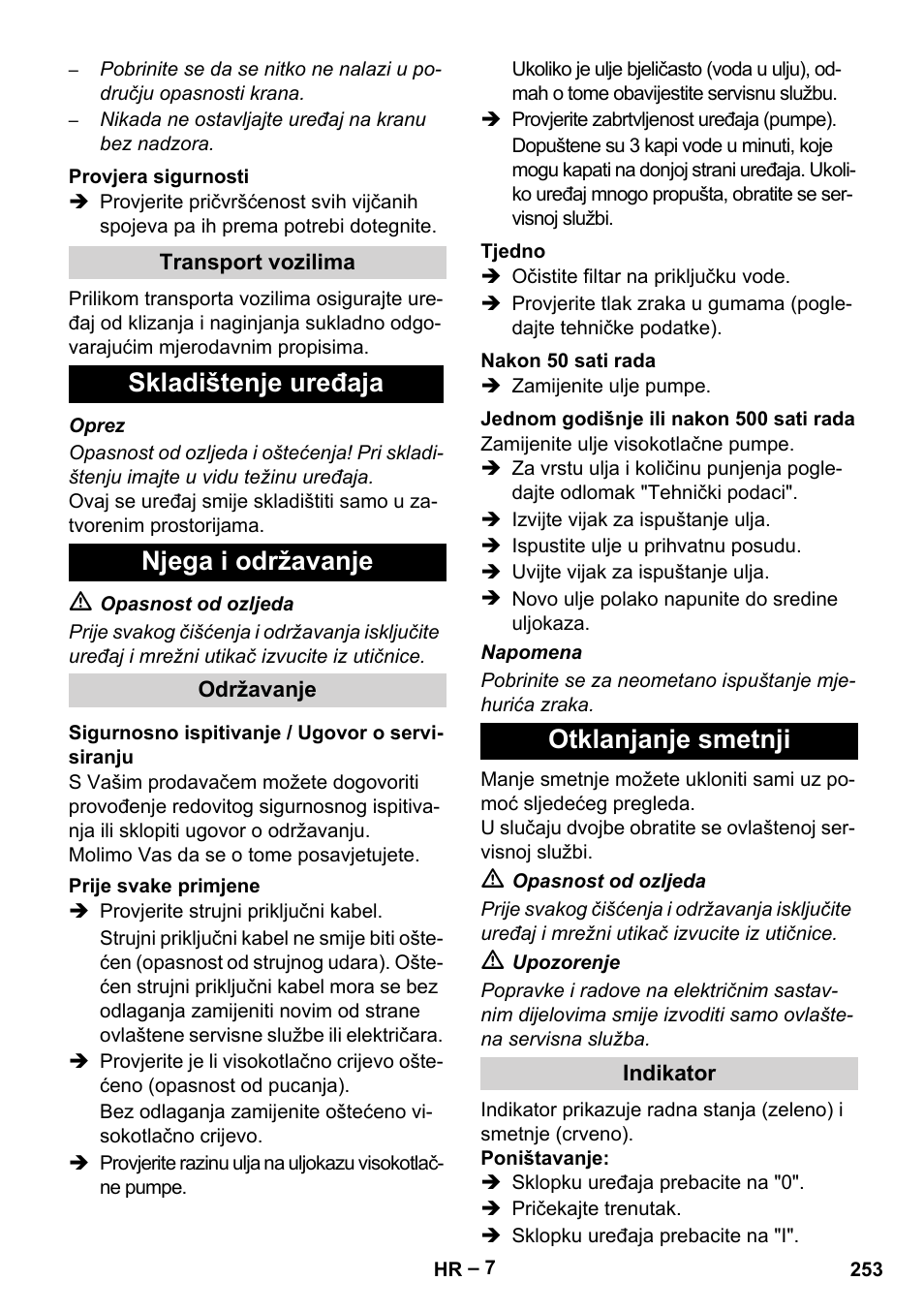 Skladištenje uređaja njega i održavanje, Otklanjanje smetnji | Karcher HD 13-35-4 User Manual | Page 253 / 344