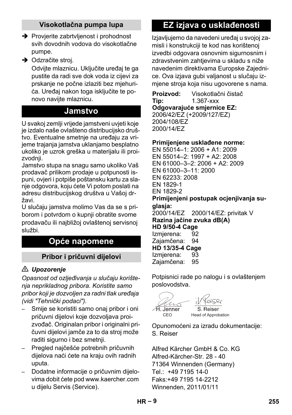 Jamstvo opće napomene, Ez izjava o usklađenosti | Karcher HD 13-35-4 User Manual | Page 255 / 344