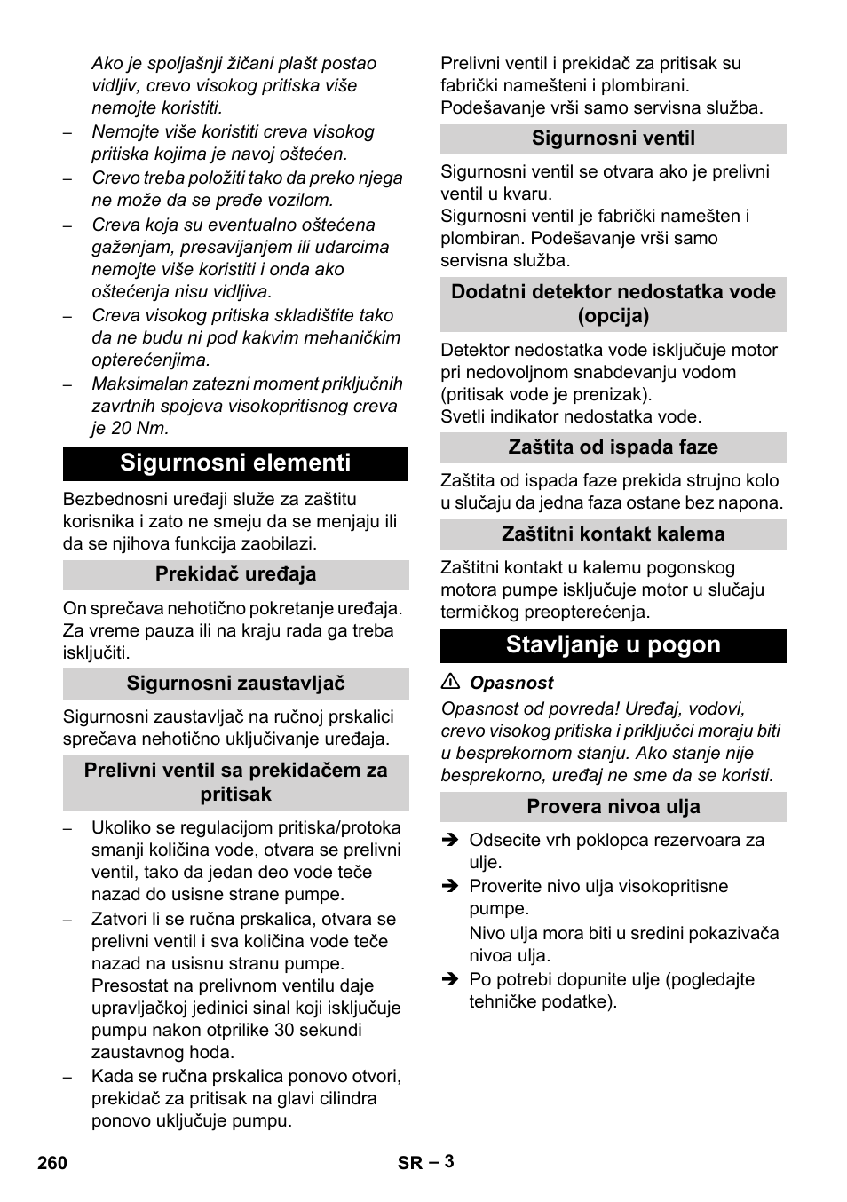 Sigurnosni elementi, Stavljanje u pogon | Karcher HD 13-35-4 User Manual | Page 260 / 344