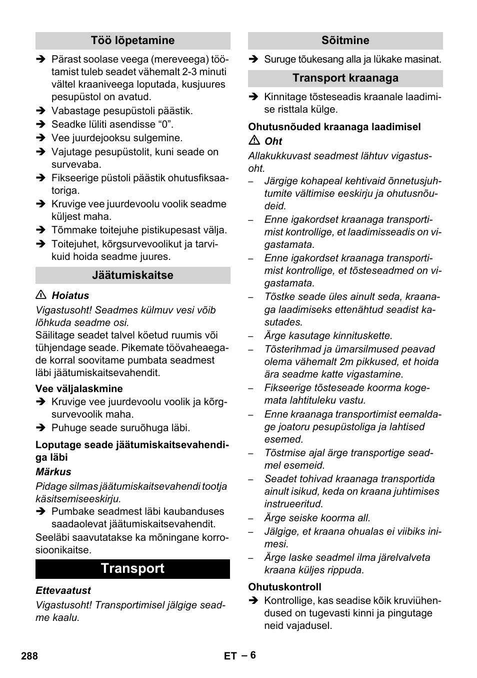 Transport | Karcher HD 13-35-4 User Manual | Page 288 / 344