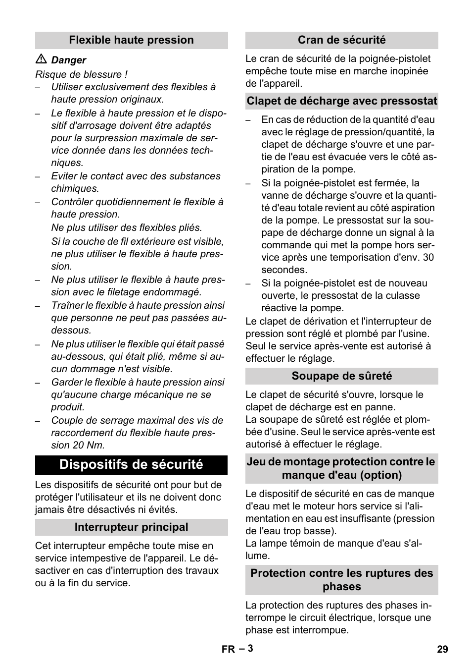 Dispositifs de sécurité | Karcher HD 13-35-4 User Manual | Page 29 / 344