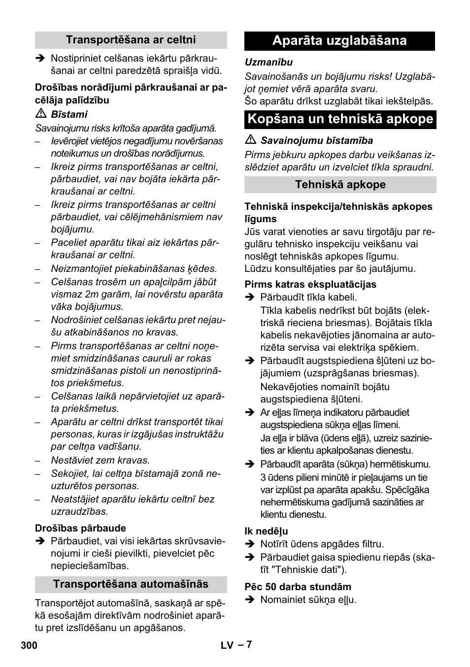 Aparāta uzglabāšana kopšana un tehniskā apkope | Karcher HD 13-35-4 User Manual | Page 300 / 344