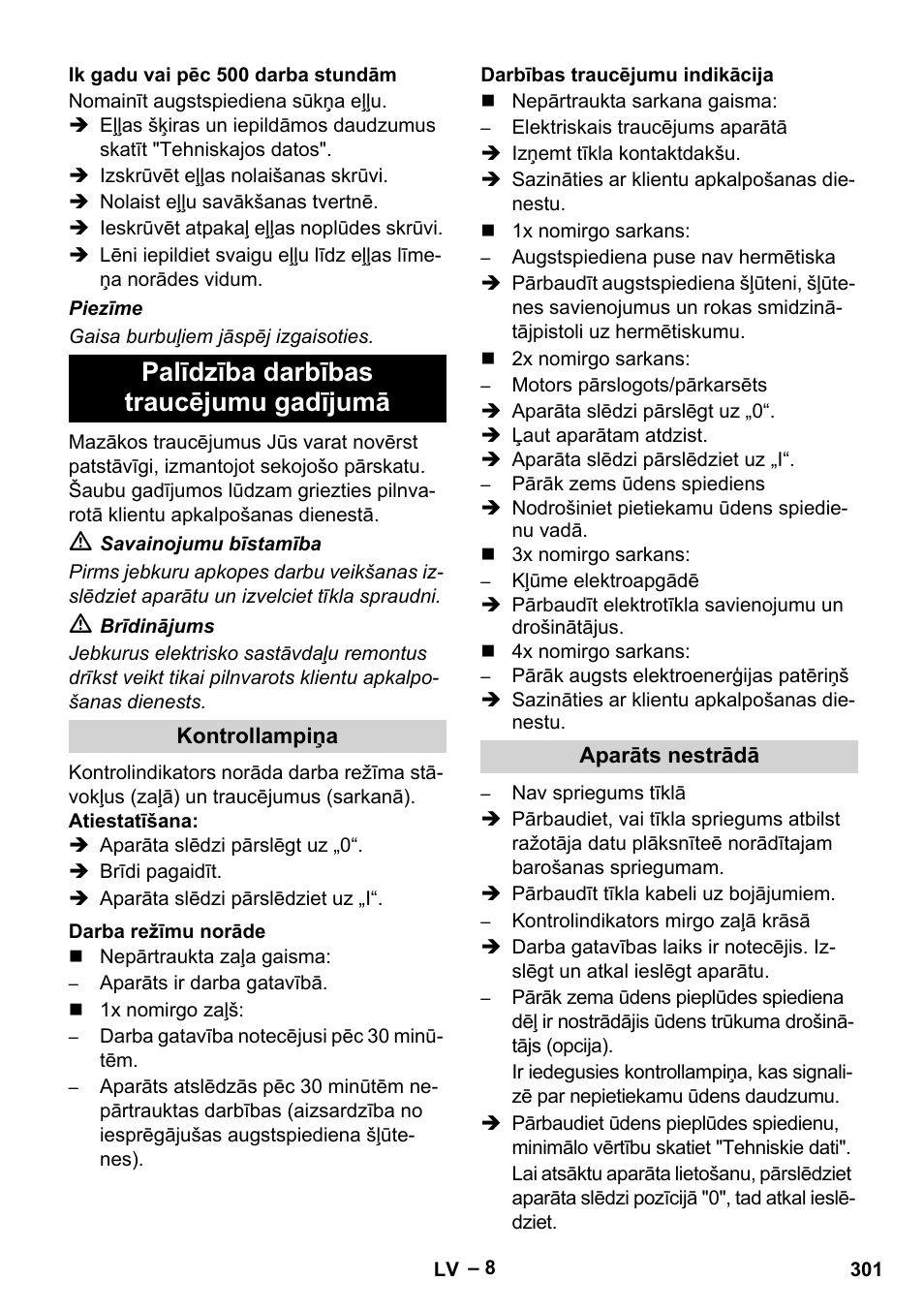 Palīdzība darbības traucējumu gadījumā | Karcher HD 13-35-4 User Manual | Page 301 / 344