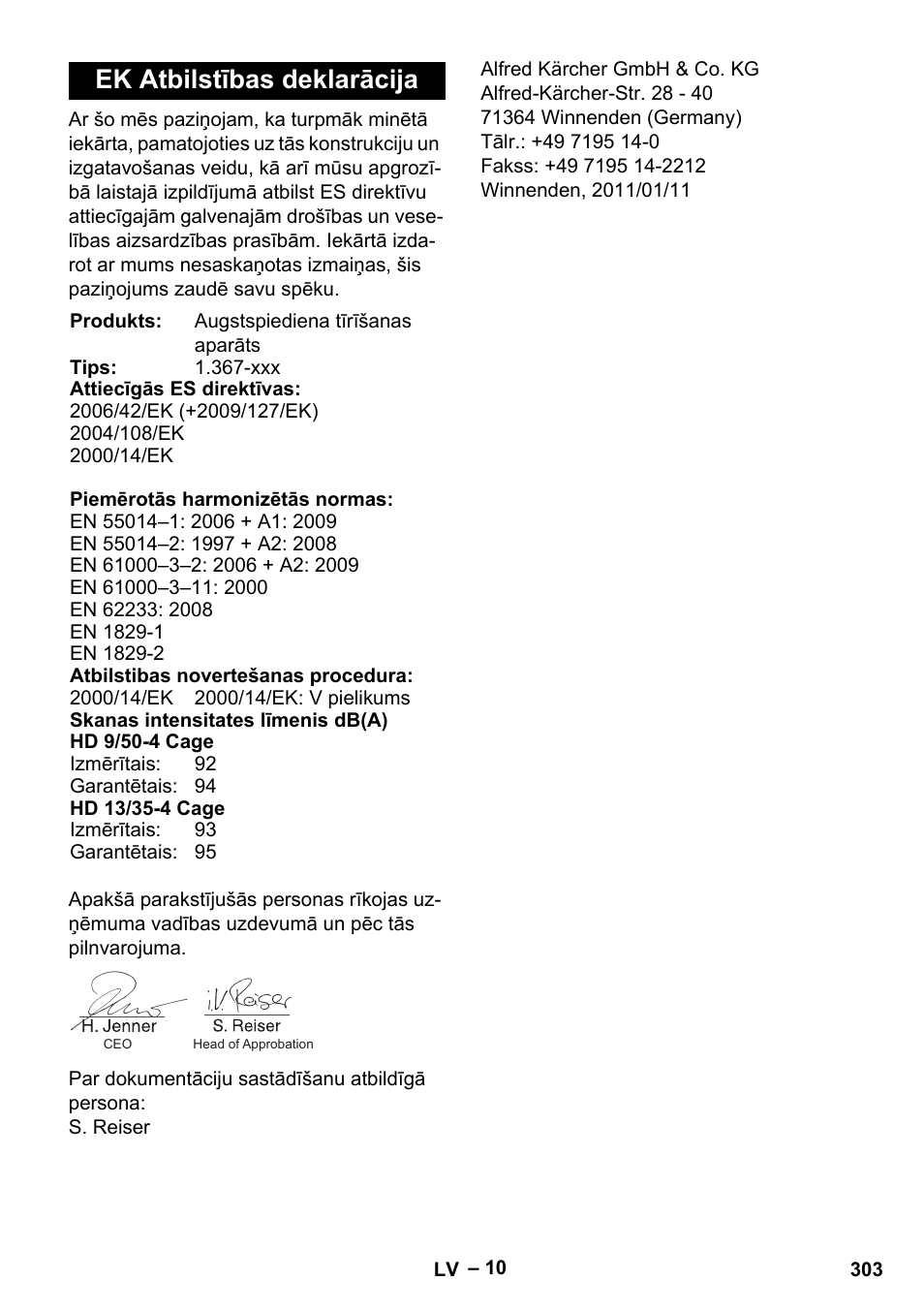 Ek atbilstības deklarācija | Karcher HD 13-35-4 User Manual | Page 303 / 344