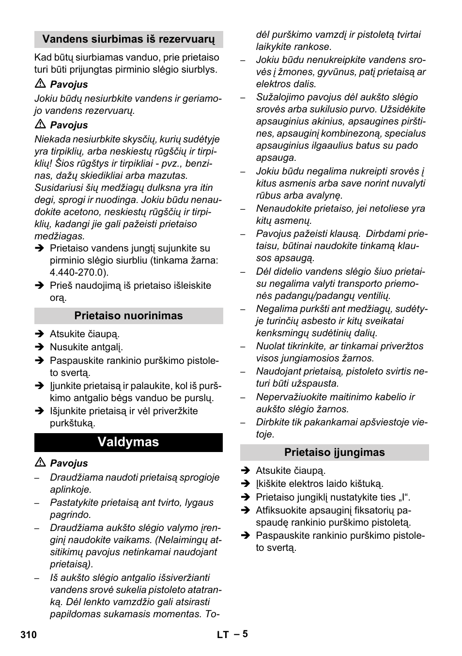 Valdymas | Karcher HD 13-35-4 User Manual | Page 310 / 344