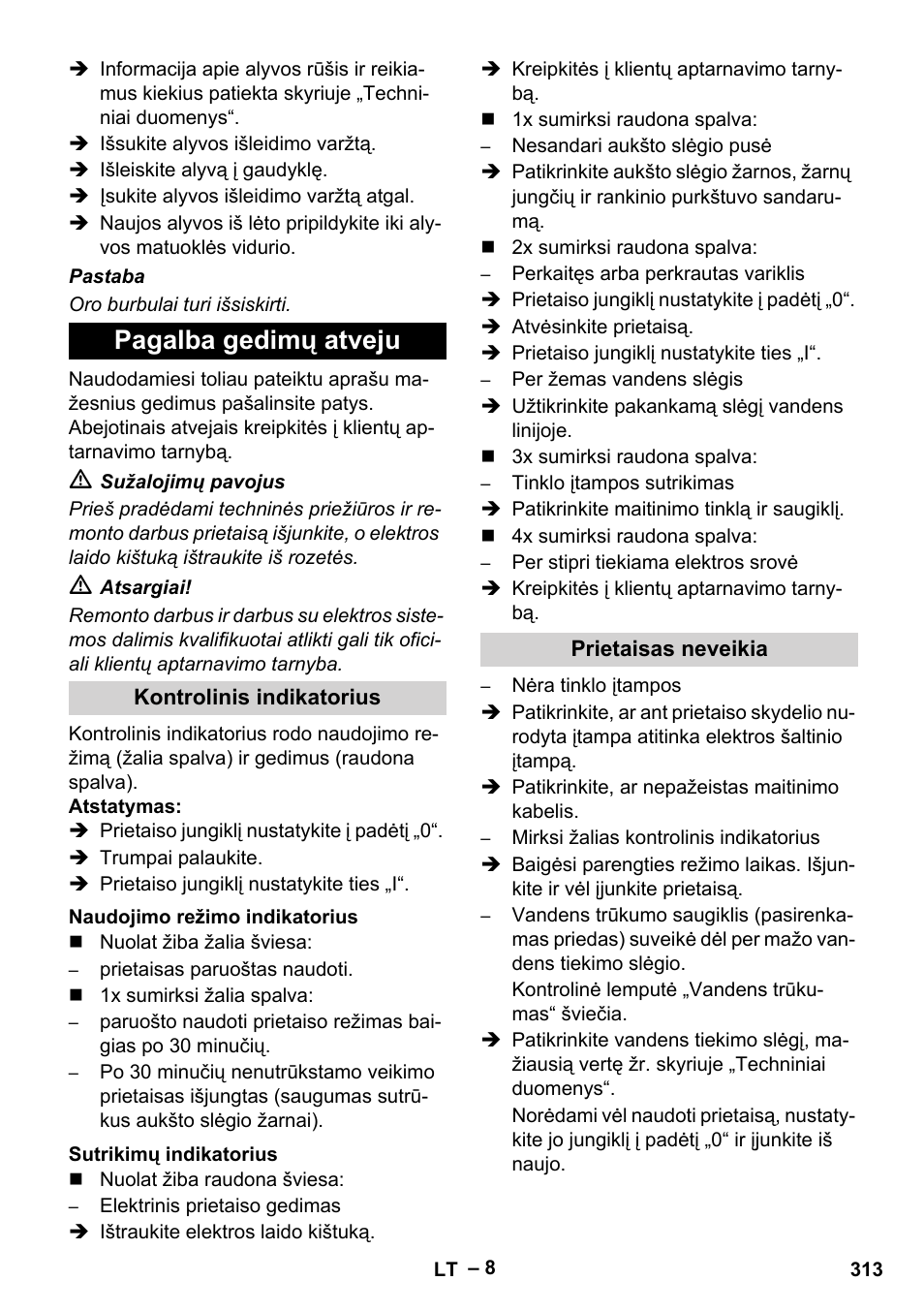 Pagalba gedimų atveju | Karcher HD 13-35-4 User Manual | Page 313 / 344