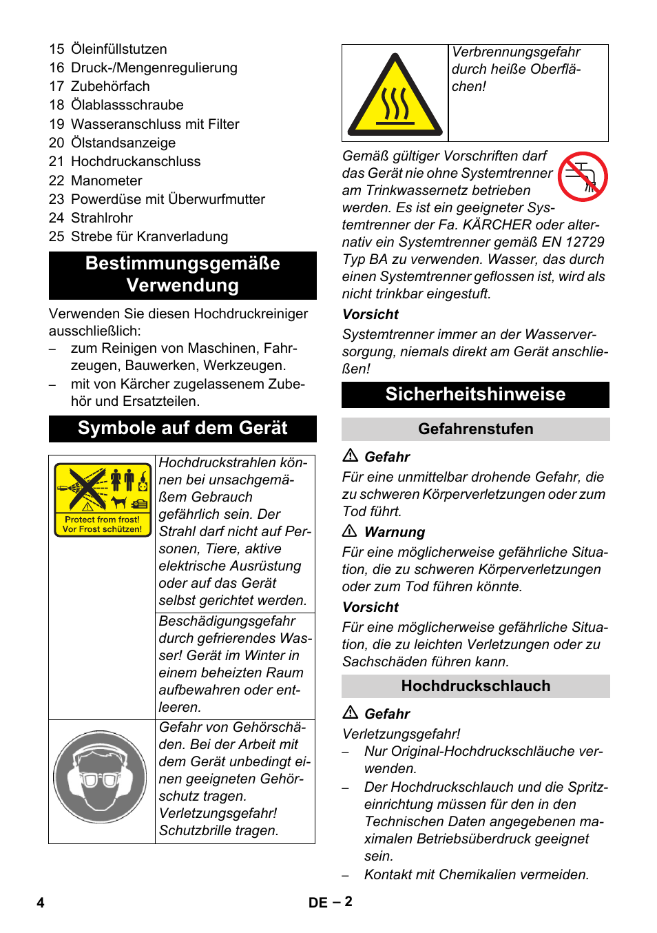 Bestimmungsgemäße verwendung symbole auf dem gerät, Sicherheitshinweise | Karcher HD 13-35-4 User Manual | Page 4 / 344