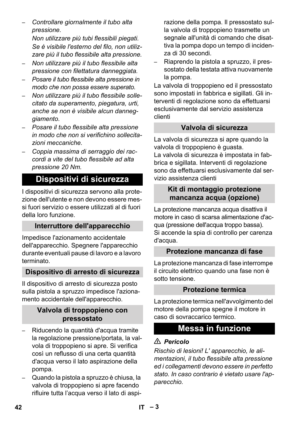 Dispositivi di sicurezza, Messa in funzione | Karcher HD 13-35-4 User Manual | Page 42 / 344