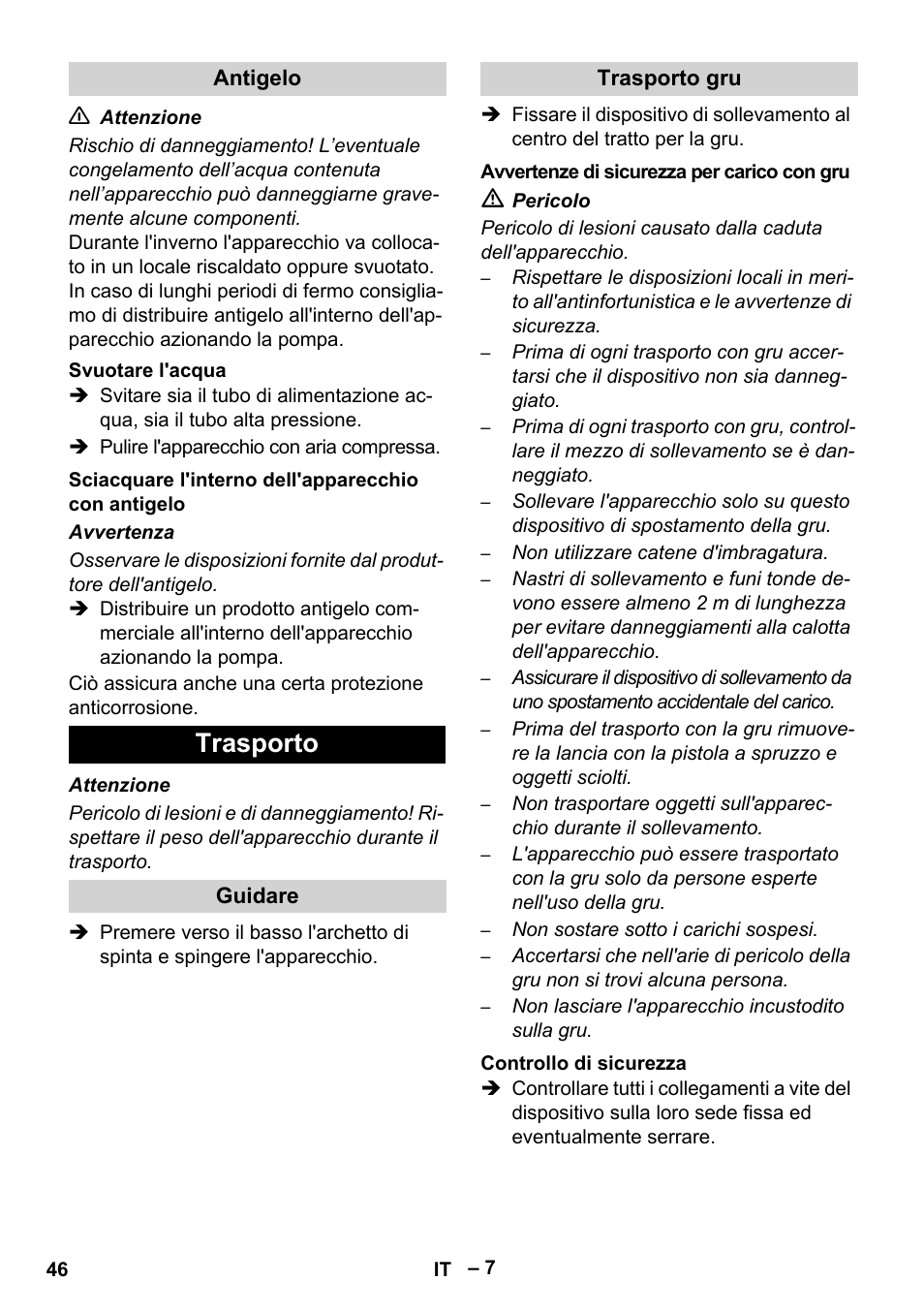 Trasporto | Karcher HD 13-35-4 User Manual | Page 46 / 344