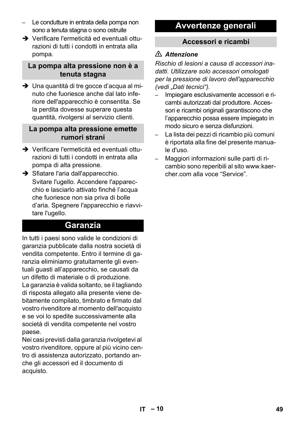 Garanzia avvertenze generali | Karcher HD 13-35-4 User Manual | Page 49 / 344