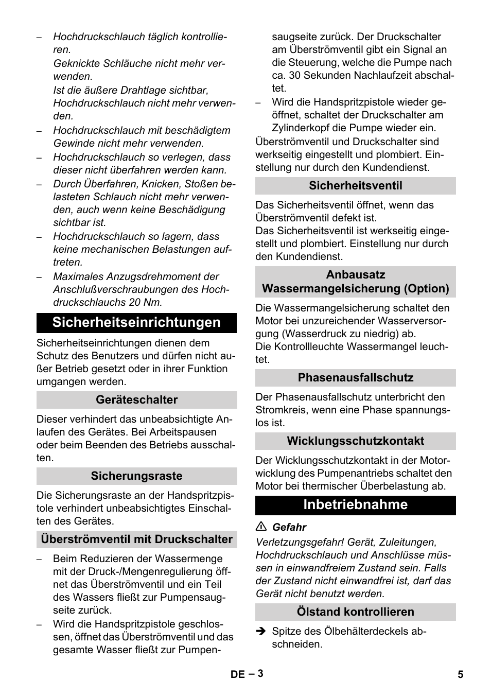 Sicherheitseinrichtungen, Inbetriebnahme | Karcher HD 13-35-4 User Manual | Page 5 / 344