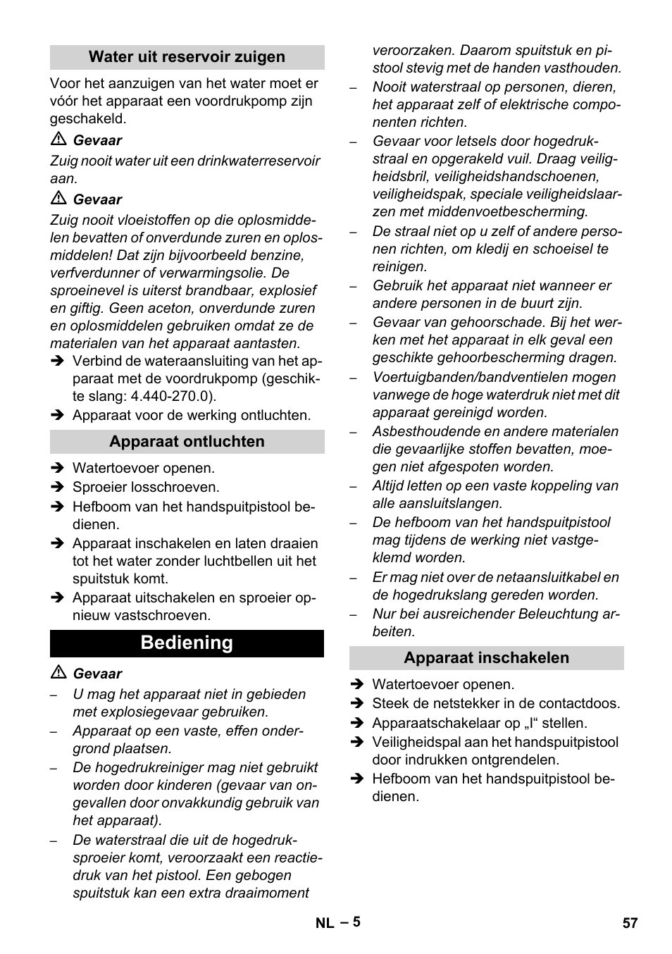 Bediening | Karcher HD 13-35-4 User Manual | Page 57 / 344