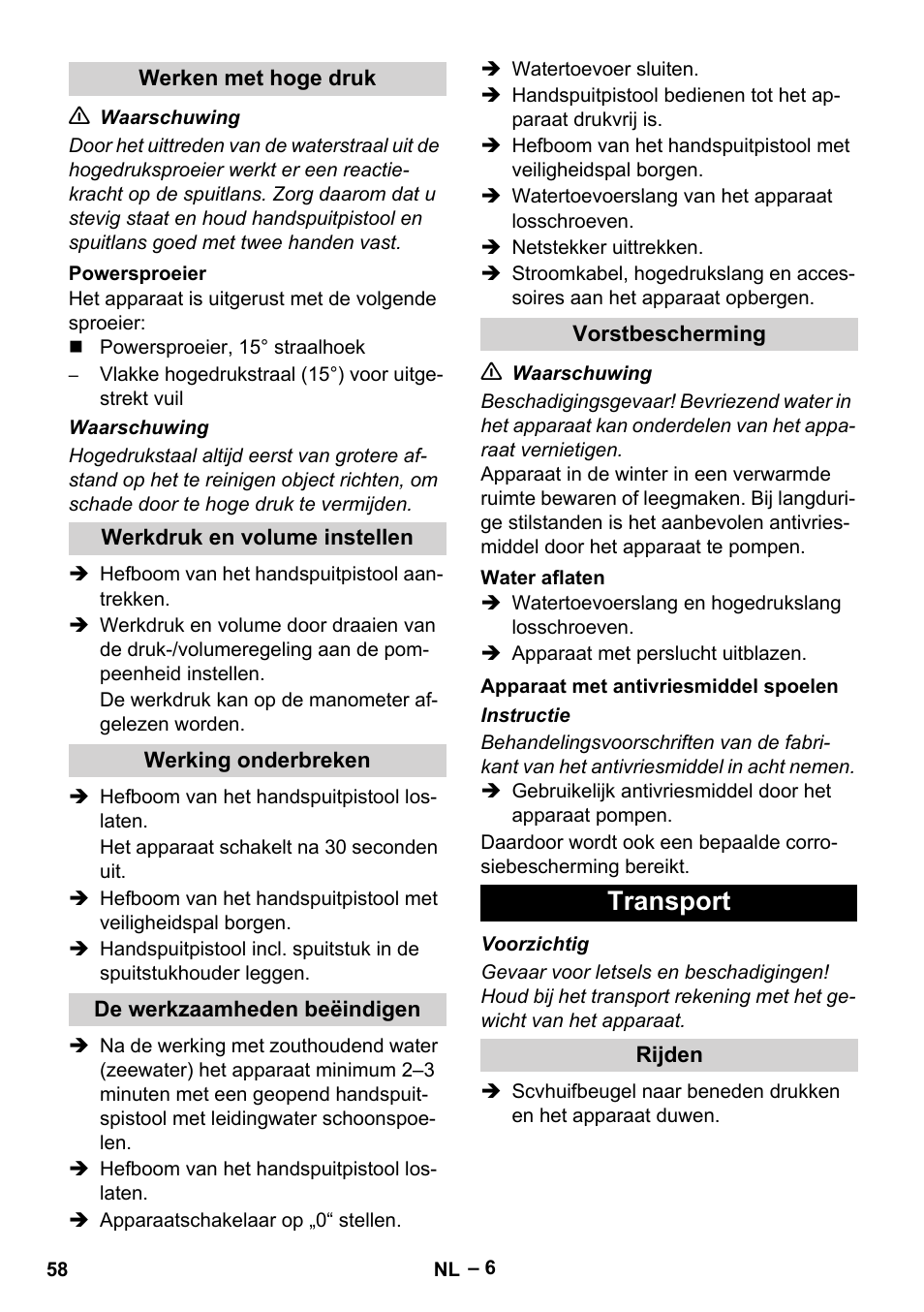 Transport | Karcher HD 13-35-4 User Manual | Page 58 / 344