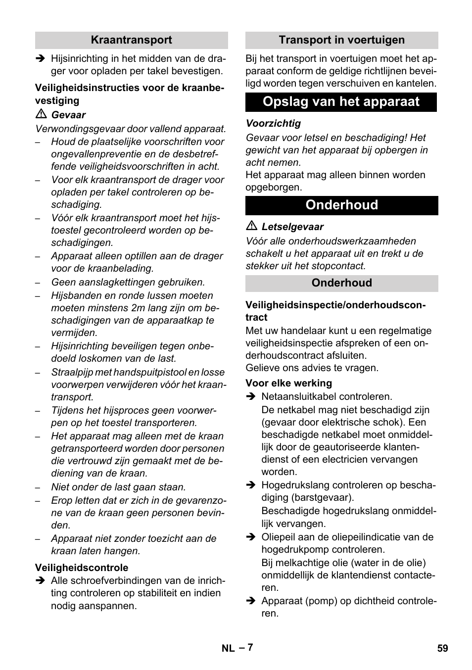 Opslag van het apparaat onderhoud | Karcher HD 13-35-4 User Manual | Page 59 / 344