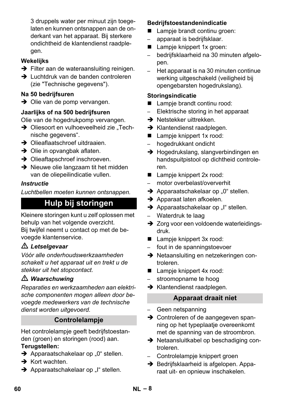 Hulp bij storingen | Karcher HD 13-35-4 User Manual | Page 60 / 344