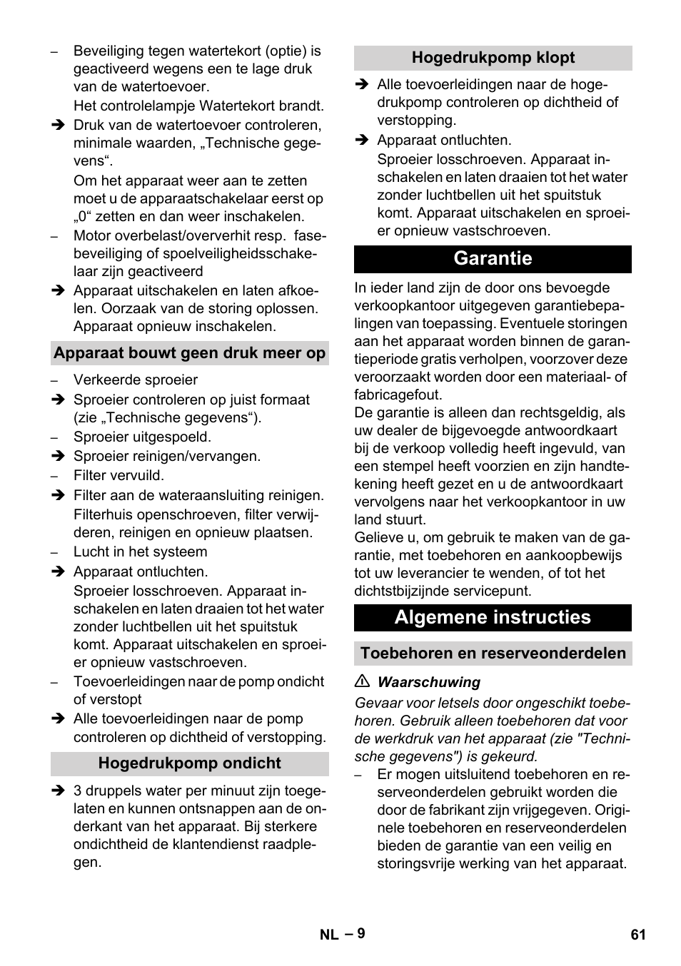 Garantie algemene instructies | Karcher HD 13-35-4 User Manual | Page 61 / 344