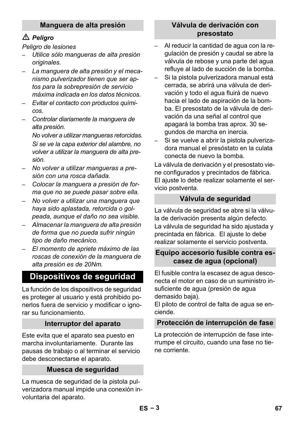 Dispositivos de seguridad | Karcher HD 13-35-4 User Manual | Page 67 / 344