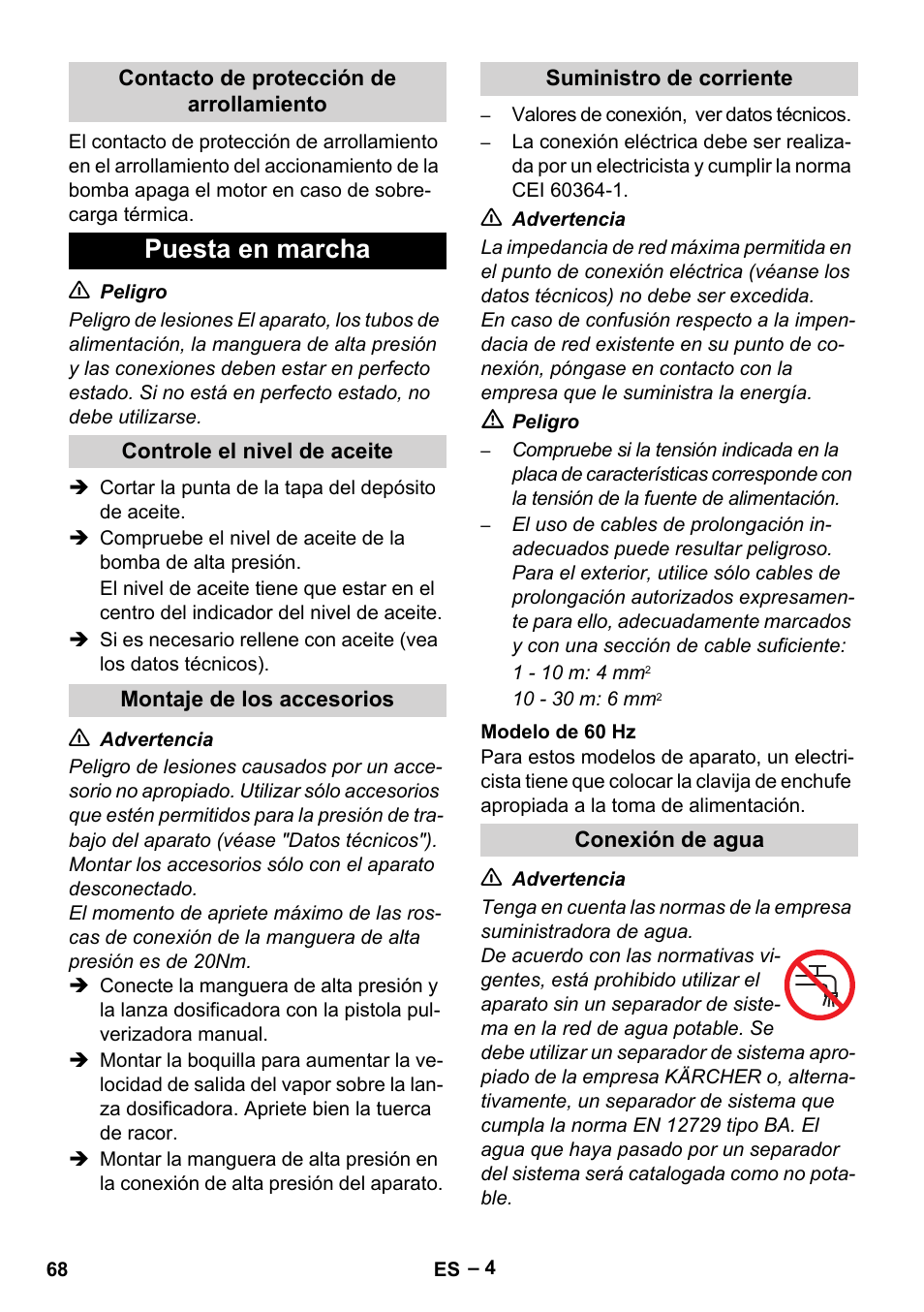 Puesta en marcha | Karcher HD 13-35-4 User Manual | Page 68 / 344