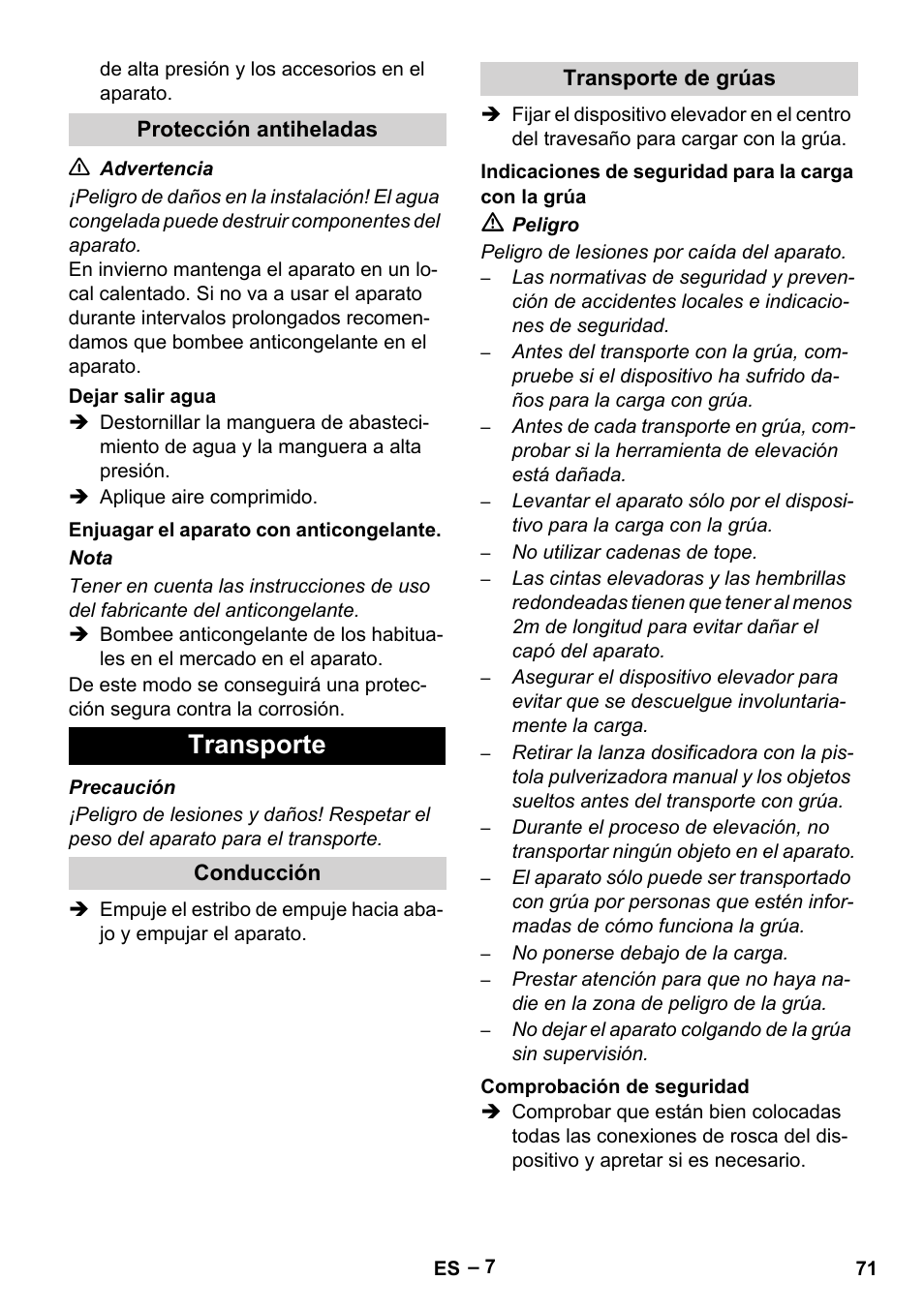 Transporte | Karcher HD 13-35-4 User Manual | Page 71 / 344