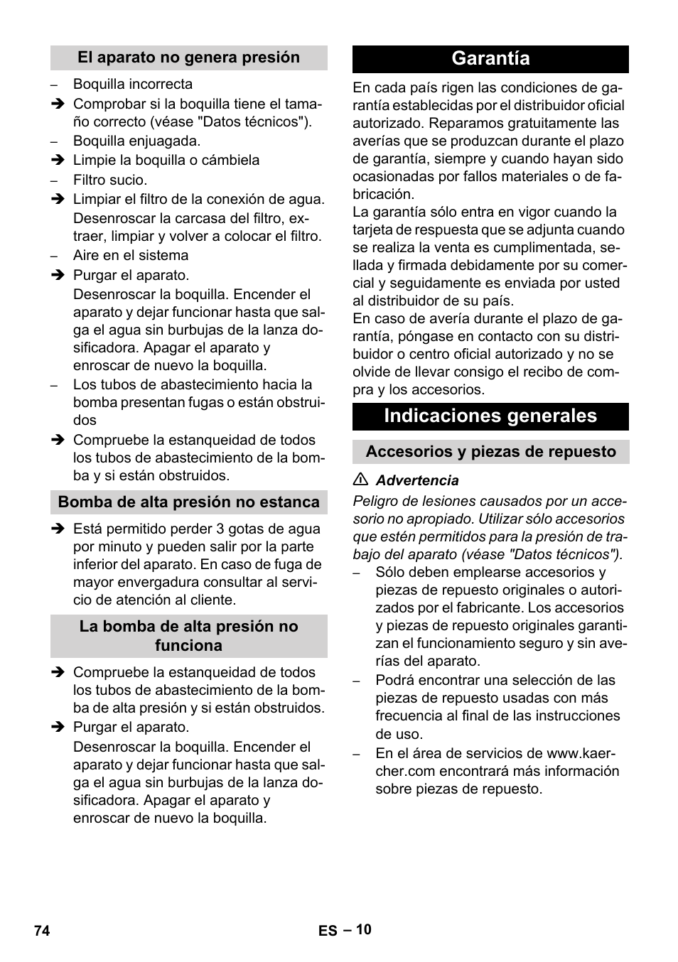 Garantía indicaciones generales | Karcher HD 13-35-4 User Manual | Page 74 / 344