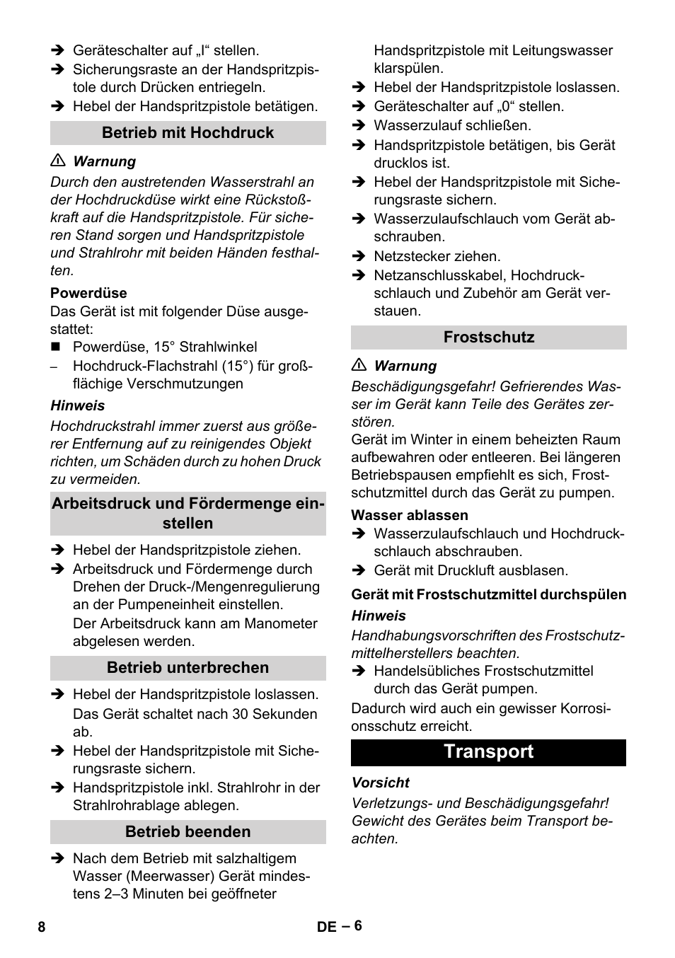 Transport | Karcher HD 13-35-4 User Manual | Page 8 / 344