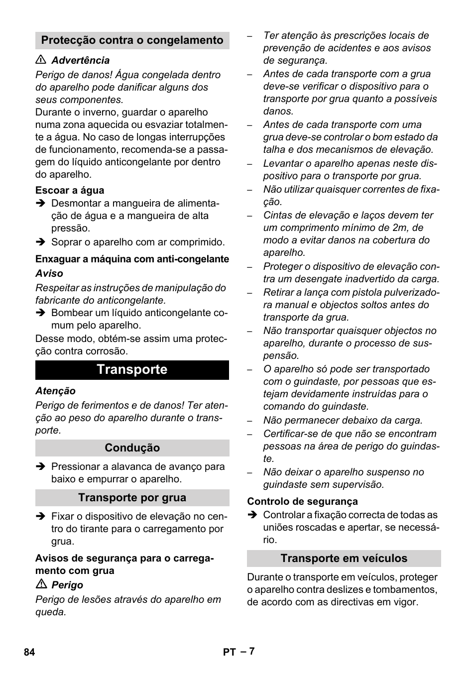 Transporte | Karcher HD 13-35-4 User Manual | Page 84 / 344