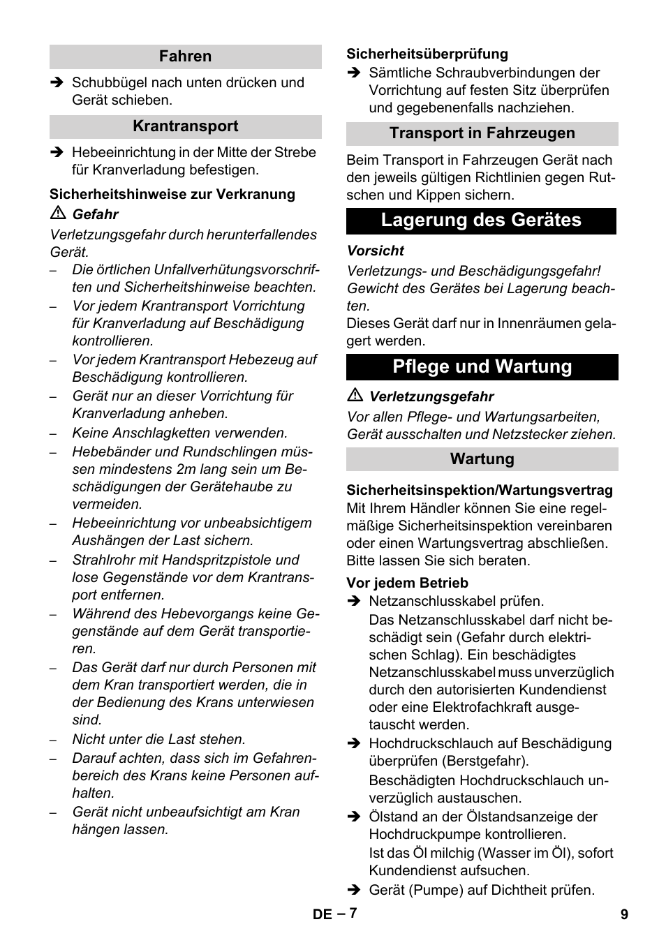 Lagerung des gerätes pflege und wartung | Karcher HD 13-35-4 User Manual | Page 9 / 344