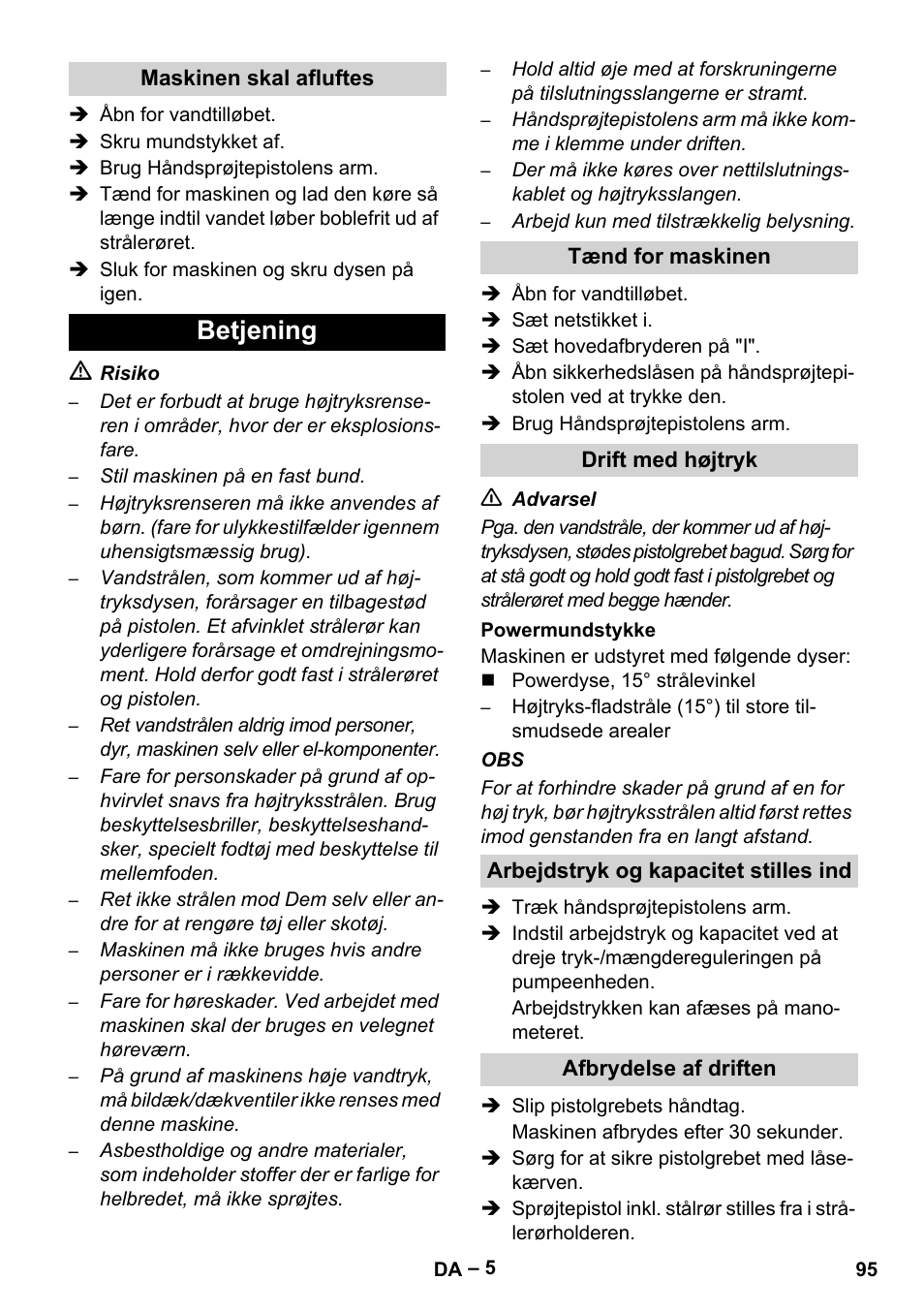 Betjening | Karcher HD 13-35-4 User Manual | Page 95 / 344
