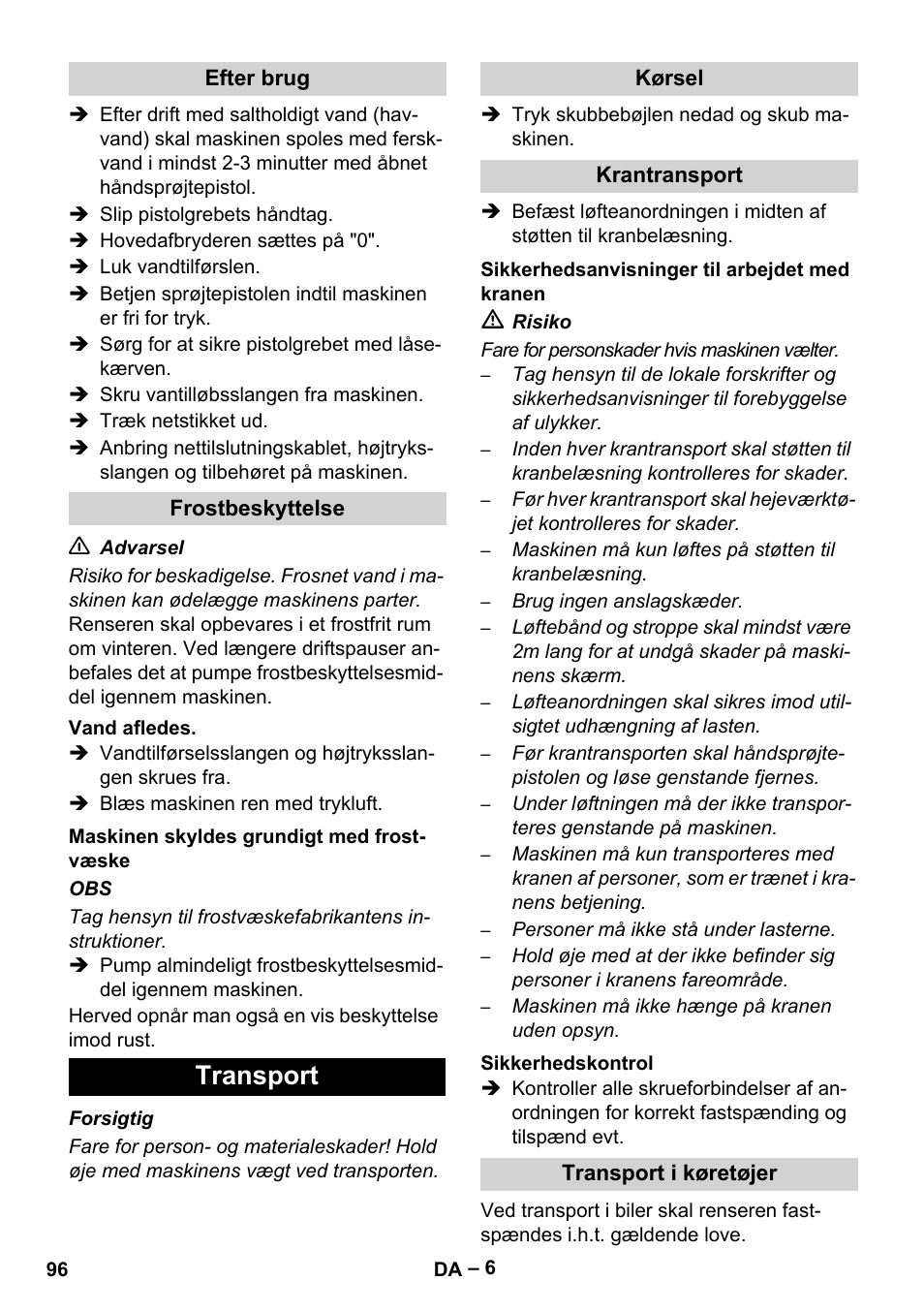 Transport | Karcher HD 13-35-4 User Manual | Page 96 / 344