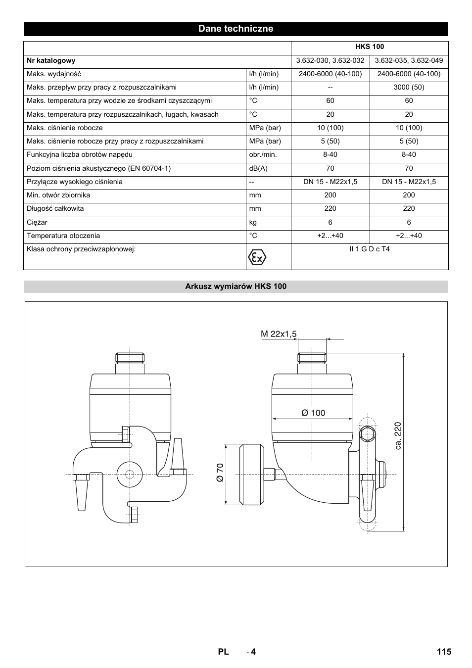 Dane techniczne, Arkusz wymiarów hks 100 | Karcher HKS 100 LM User Manual | Page 115 / 124