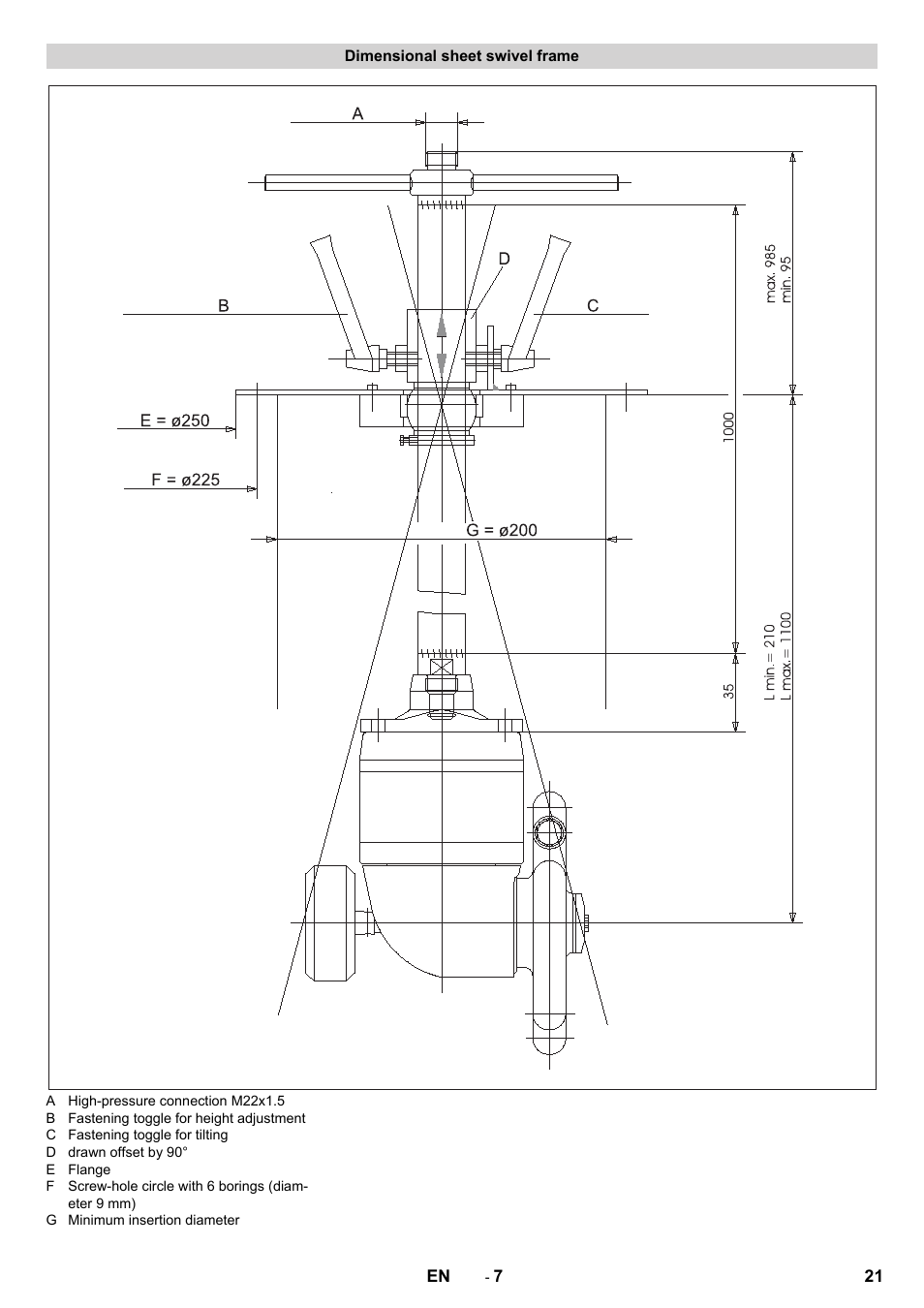 Dimensional sheet swivel frame | Karcher HKS 100 LM User Manual | Page 21 / 124