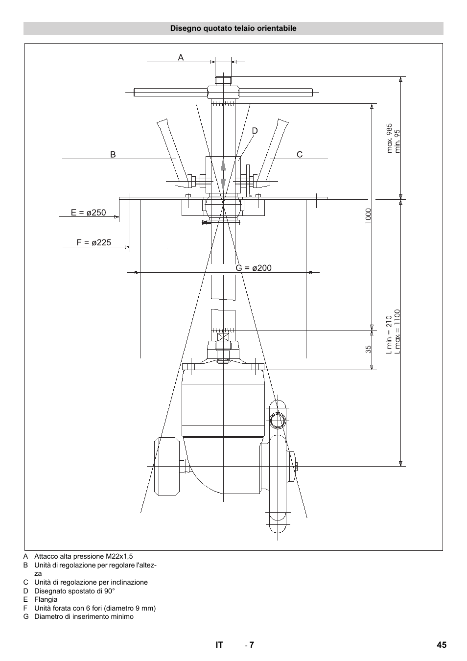 Disegno quotato telaio orientabile | Karcher HKS 100 LM User Manual | Page 45 / 124