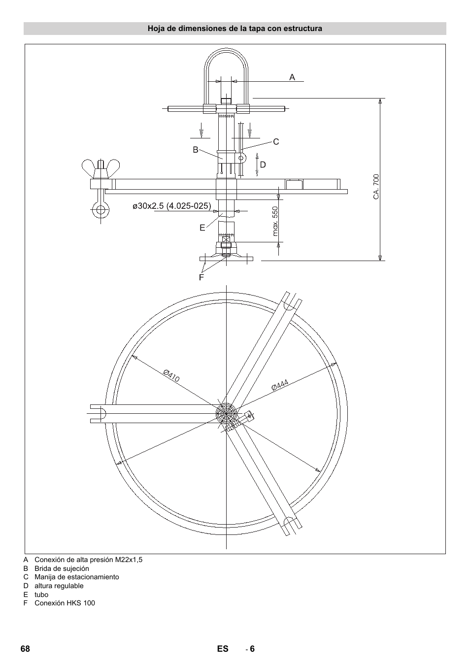 Hoja de dimensiones de la tapa con estructura | Karcher HKS 100 LM User Manual | Page 68 / 124