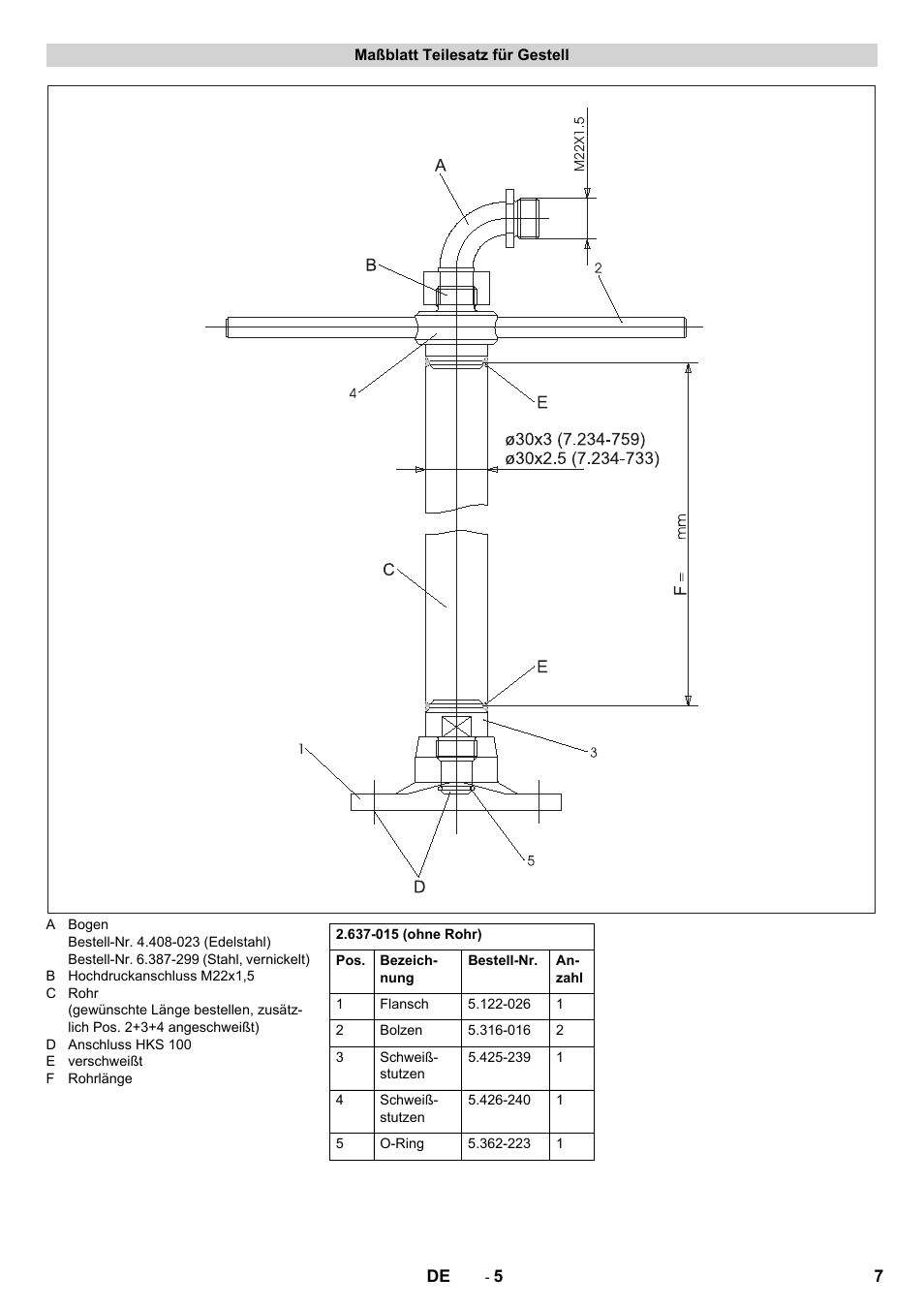 Maßblatt teilesatz für gestell | Karcher HKS 100 LM User Manual | Page 7 / 124