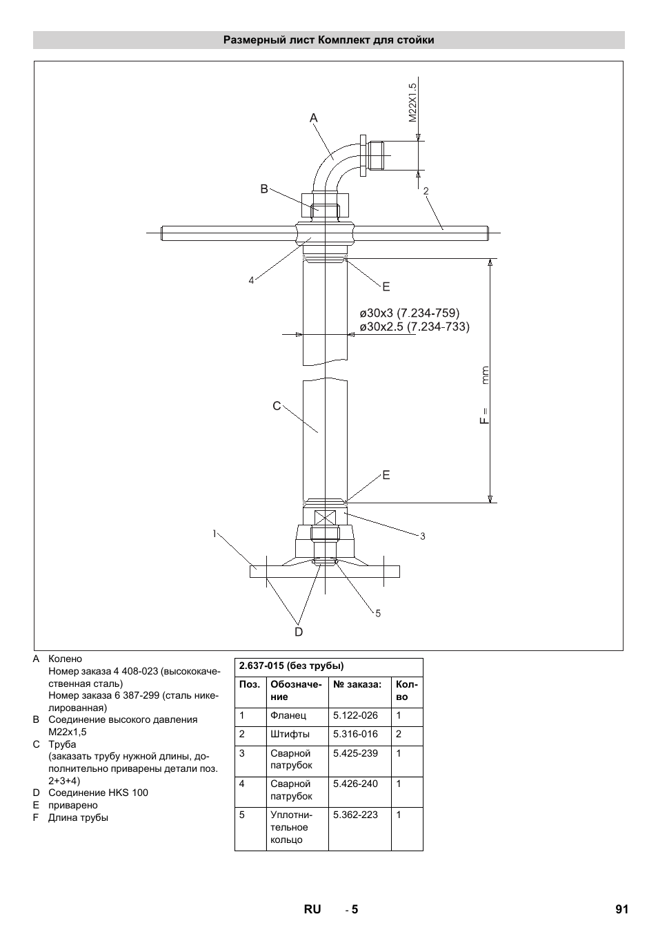 Размерный лист комплект для стойки | Karcher HKS 100 LM User Manual | Page 91 / 124