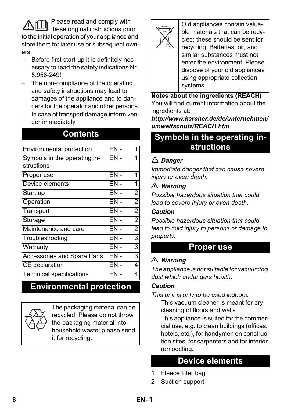 Karcher T 10-1 Advanced User Manual | Page 8 / 124