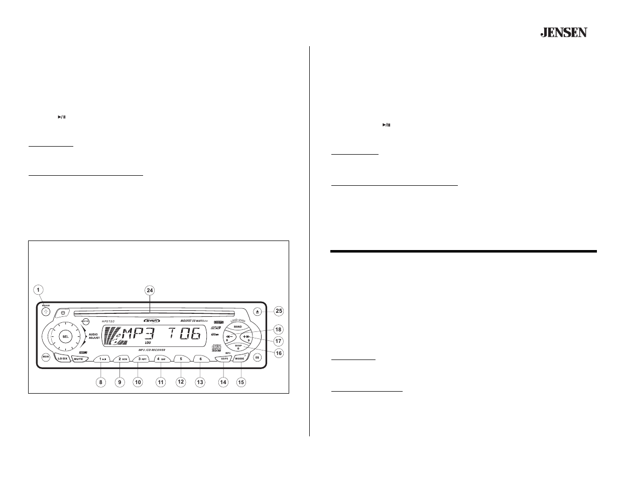 Mp5720, Cd player operation, Operación del reproductor de cd | Fonctionnement du lecteur cd | Audiovox Jensen MP5720 User Manual | Page 11 / 17