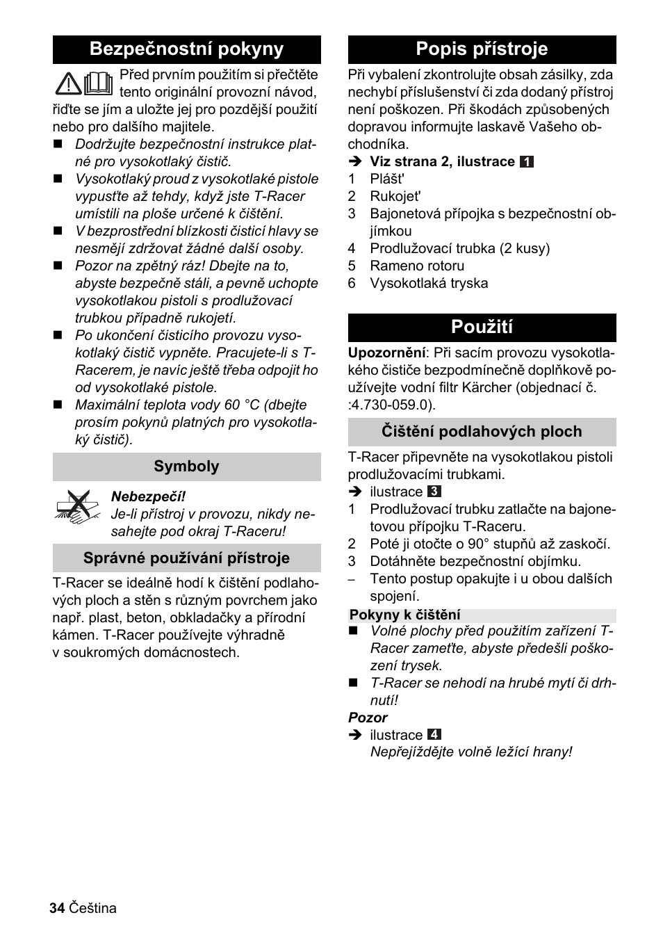 Obj_doku-100008-001, Bezpečnostní pokyny, Popis přístroje použití | Karcher K 4 Premium eco!ogic Home User Manual | Page 34 / 64