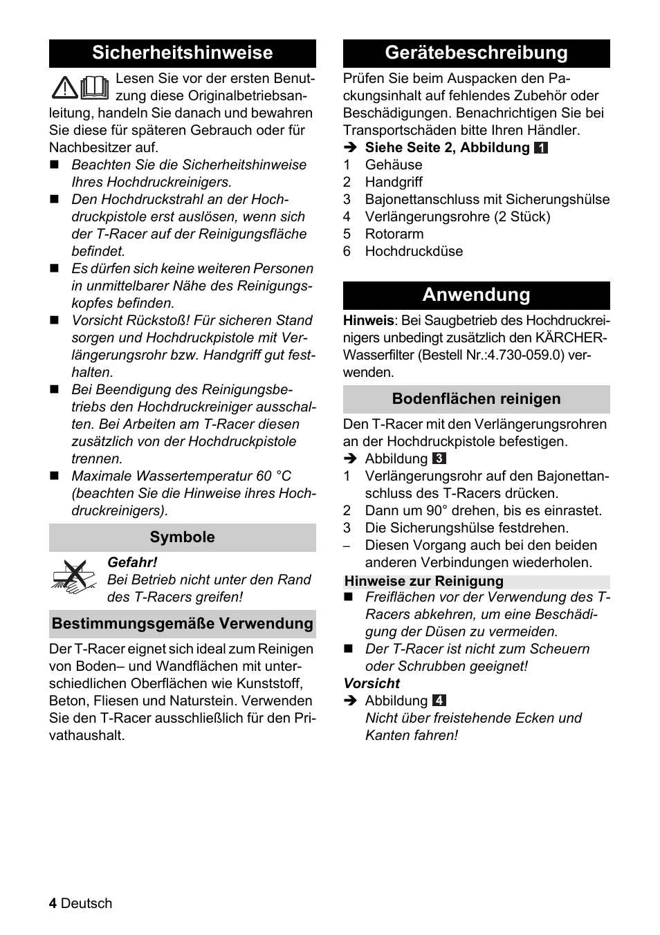 Obj_doku-99993-001, Sicherheitshinweise, Gerätebeschreibung anwendung | Karcher K 4 Premium eco!ogic Home User Manual | Page 4 / 64