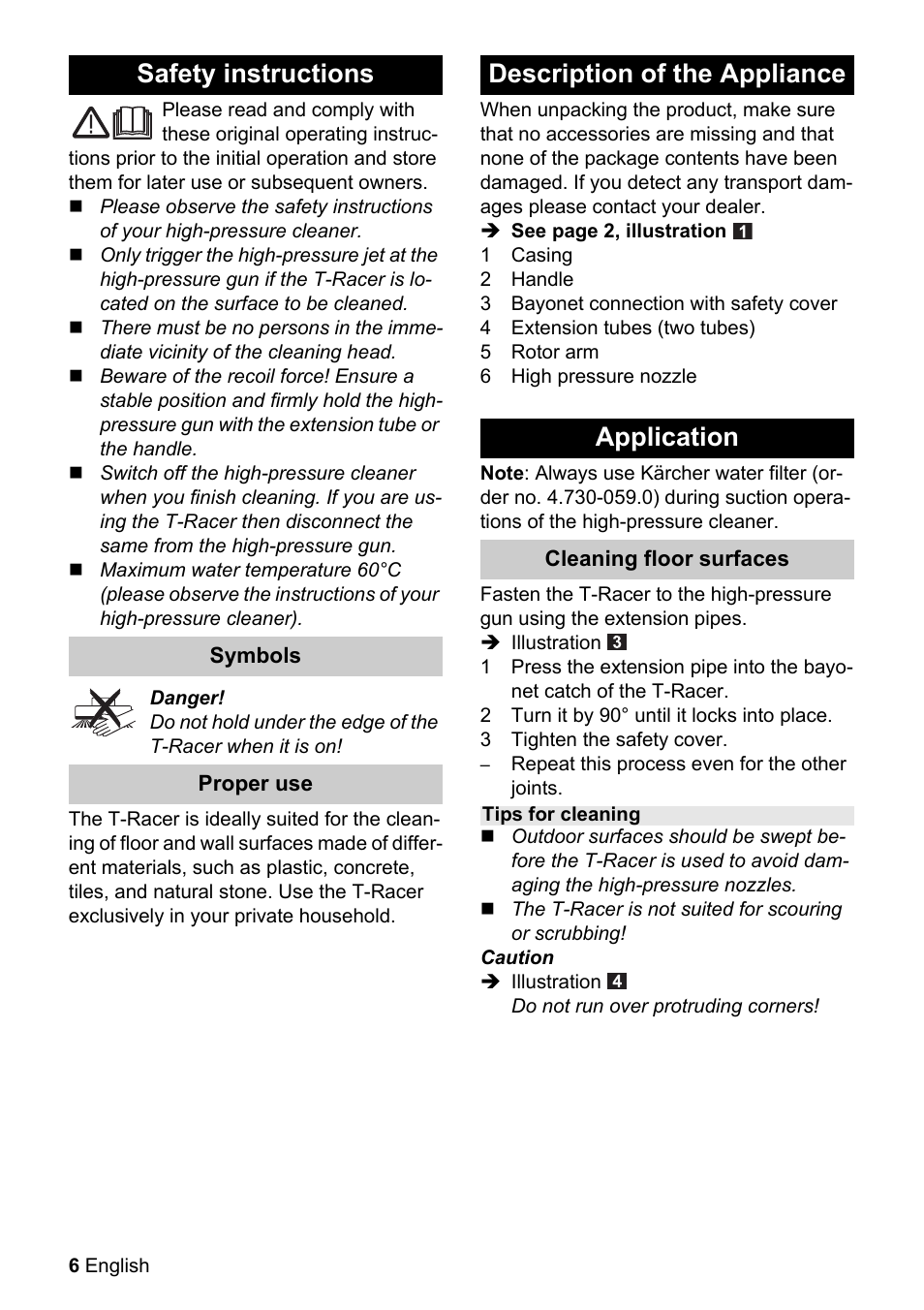 Obj_doku-99994-001, Safety instructions, Description of the appliance application | Karcher K 4 Premium eco!ogic Home User Manual | Page 6 / 64