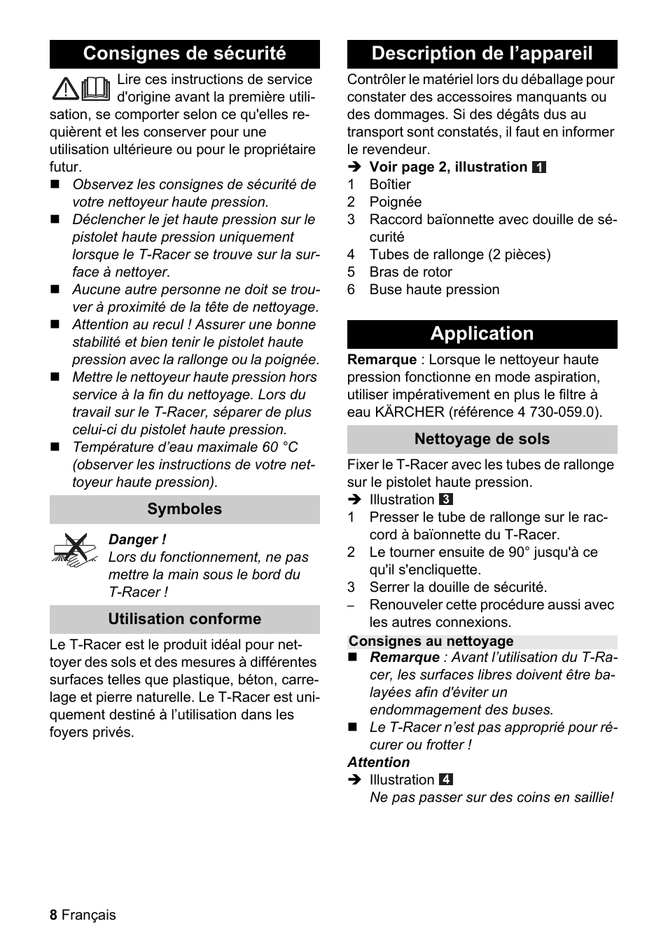Obj_doku-99995-001, Consignes de sécurité, Description de l’appareil application | Karcher K 4 Premium eco!ogic Home User Manual | Page 8 / 64