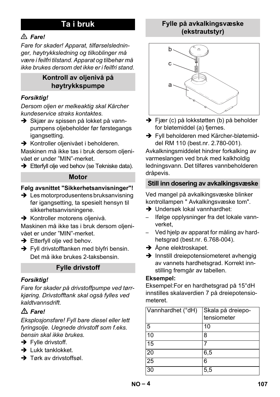 Ta i bruk | Karcher HDS 801 B User Manual | Page 107 / 340