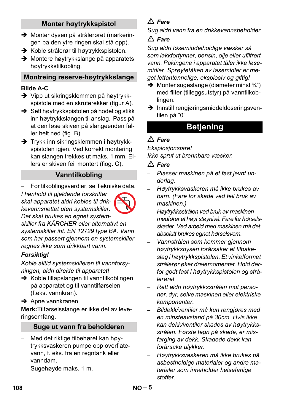 Betjening | Karcher HDS 801 B User Manual | Page 108 / 340