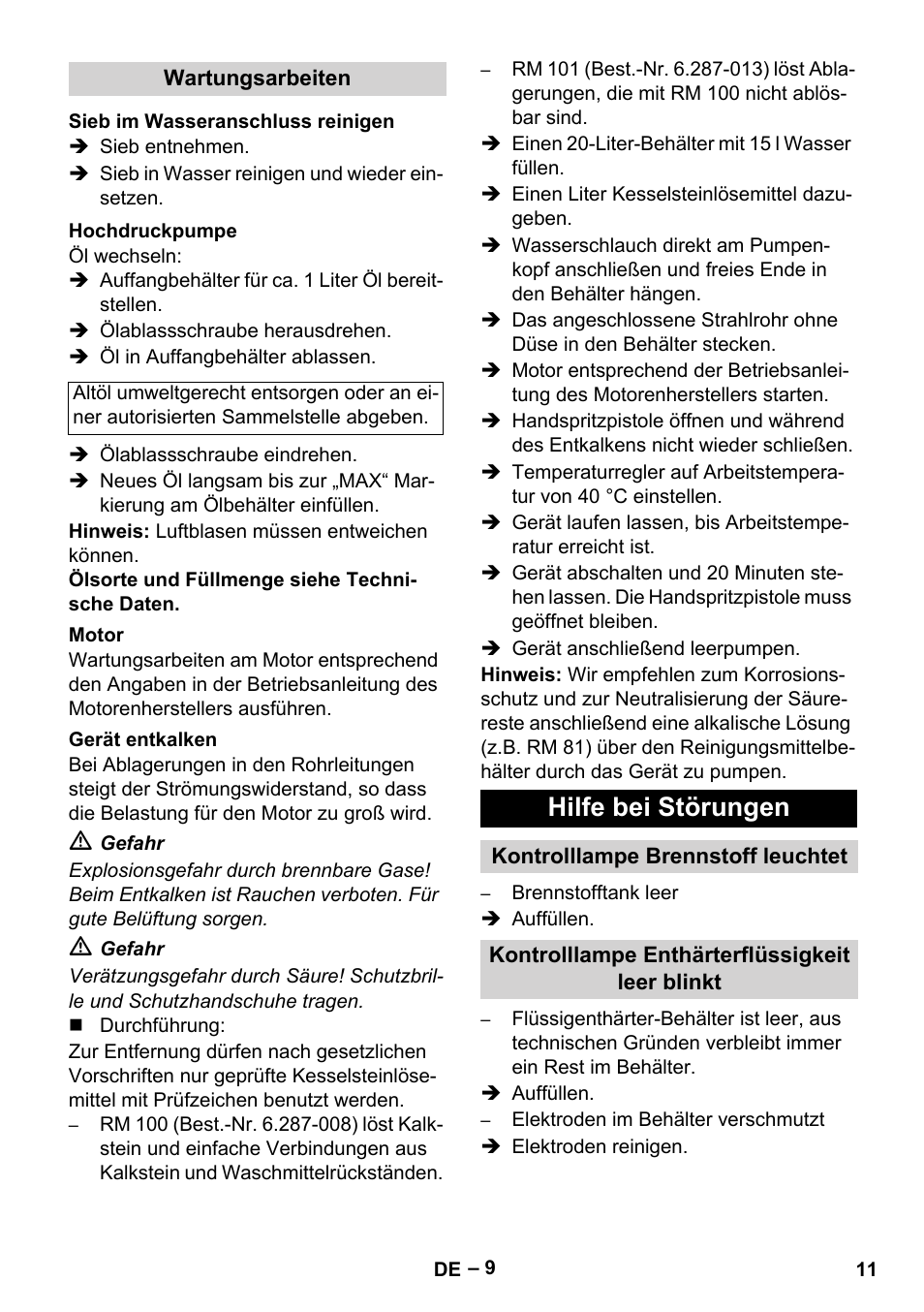 Hilfe bei störungen | Karcher HDS 801 B User Manual | Page 11 / 340