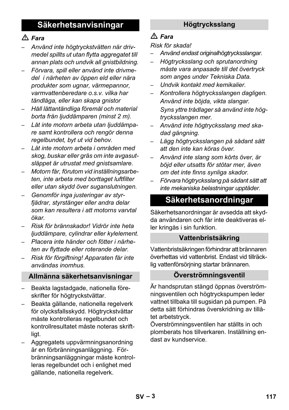 Säkerhetsanvisningar, Säkerhetsanordningar | Karcher HDS 801 B User Manual | Page 117 / 340