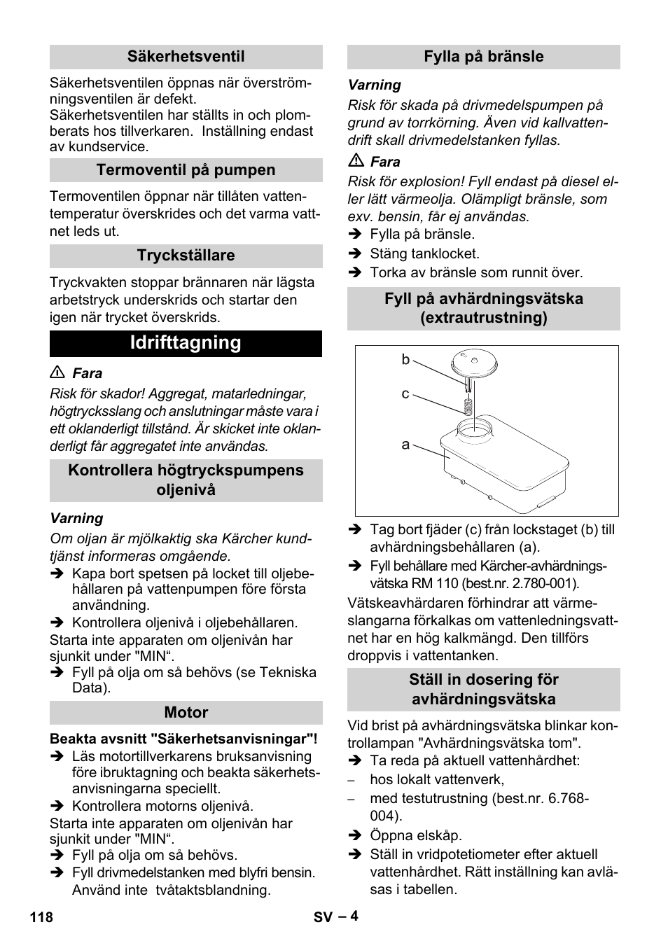 Idrifttagning | Karcher HDS 801 B User Manual | Page 118 / 340