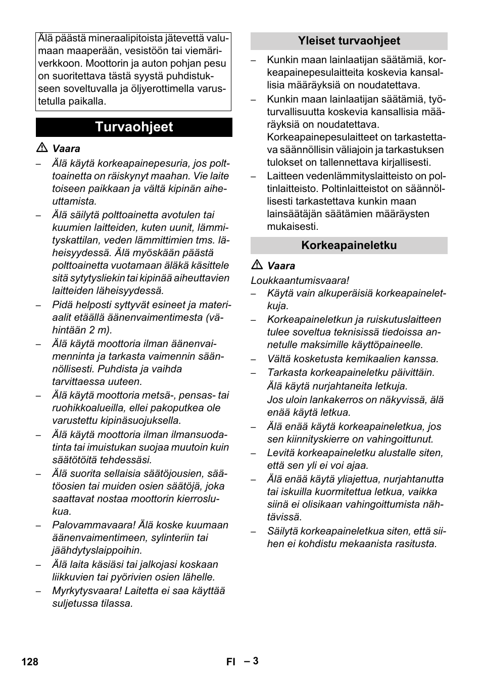 Turvaohjeet | Karcher HDS 801 B User Manual | Page 128 / 340